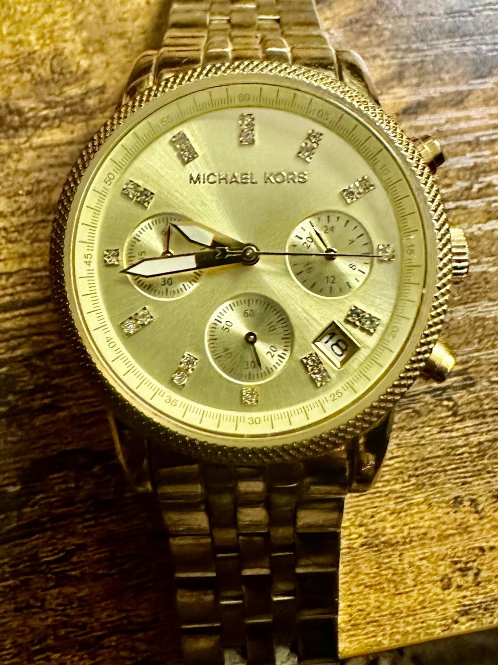 Michael Kors Gold-Tone Men's Chronograph Watch with Crystal Markers